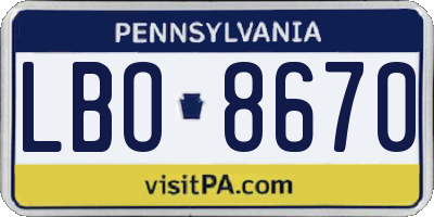 PA license plate LBO8670