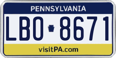 PA license plate LBO8671