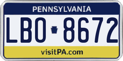 PA license plate LBO8672