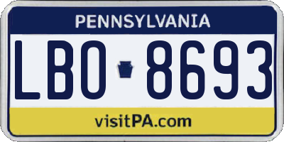 PA license plate LBO8693