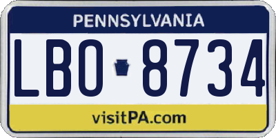 PA license plate LBO8734