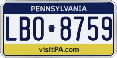 PA license plate LBO8759
