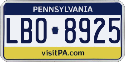 PA license plate LBO8925