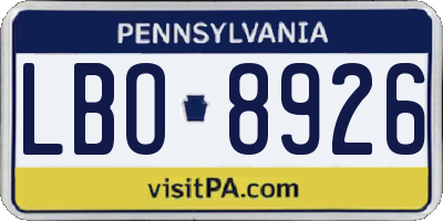 PA license plate LBO8926