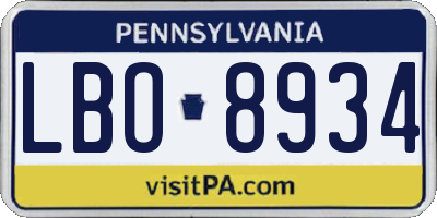 PA license plate LBO8934