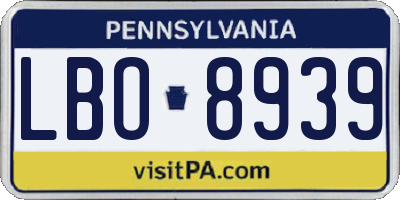 PA license plate LBO8939