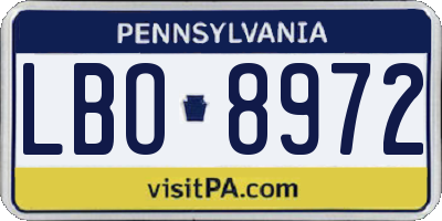 PA license plate LBO8972