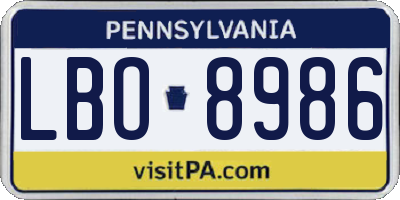 PA license plate LBO8986
