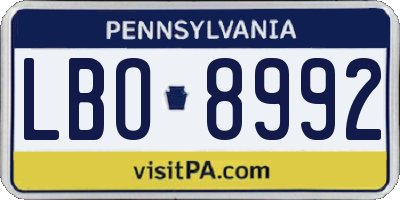 PA license plate LBO8992