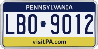 PA license plate LBO9012