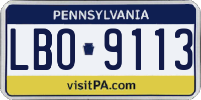 PA license plate LBO9113
