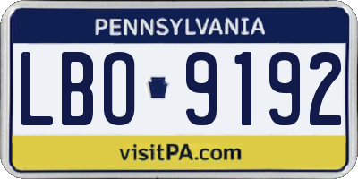 PA license plate LBO9192