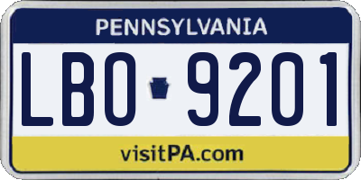 PA license plate LBO9201