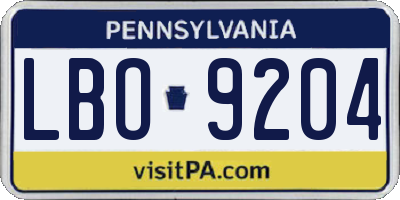 PA license plate LBO9204