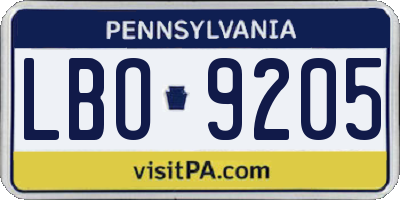 PA license plate LBO9205