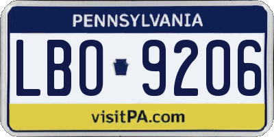 PA license plate LBO9206