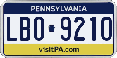 PA license plate LBO9210