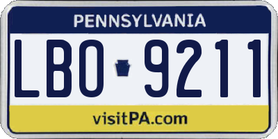 PA license plate LBO9211