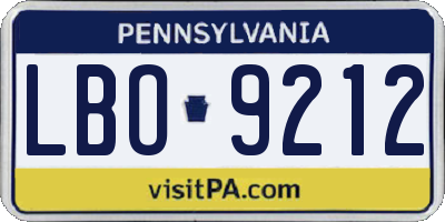 PA license plate LBO9212