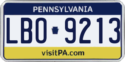 PA license plate LBO9213