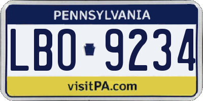PA license plate LBO9234