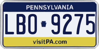 PA license plate LBO9275
