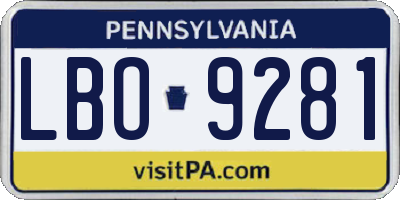 PA license plate LBO9281