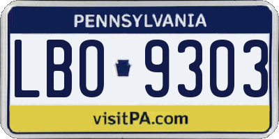 PA license plate LBO9303