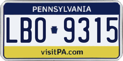 PA license plate LBO9315