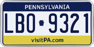 PA license plate LBO9321