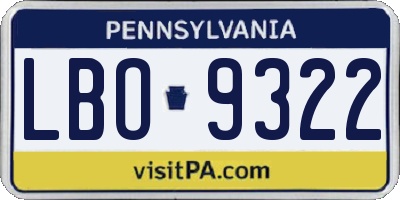 PA license plate LBO9322