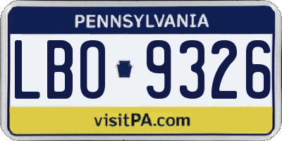 PA license plate LBO9326