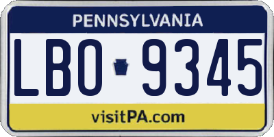 PA license plate LBO9345