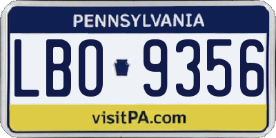 PA license plate LBO9356