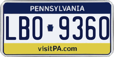 PA license plate LBO9360