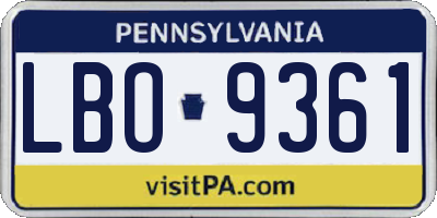PA license plate LBO9361