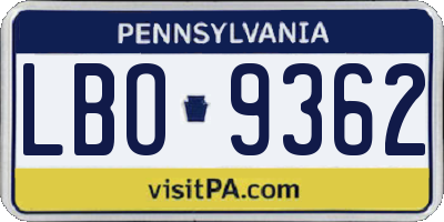 PA license plate LBO9362