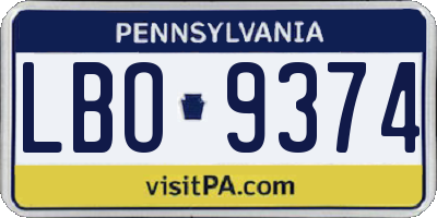 PA license plate LBO9374