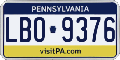PA license plate LBO9376