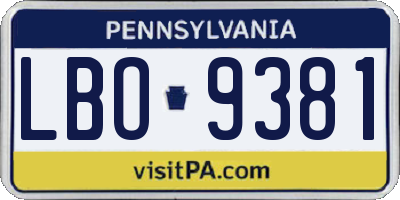 PA license plate LBO9381