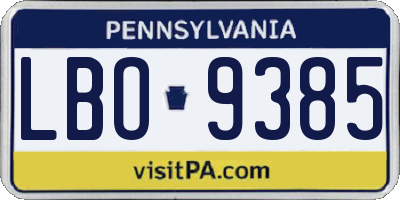 PA license plate LBO9385