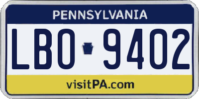 PA license plate LBO9402