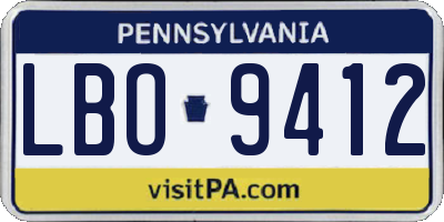 PA license plate LBO9412