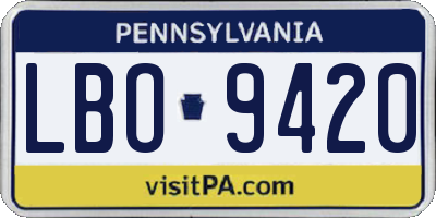 PA license plate LBO9420