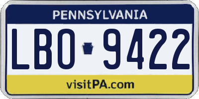 PA license plate LBO9422