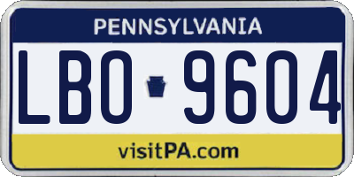 PA license plate LBO9604