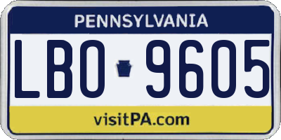 PA license plate LBO9605