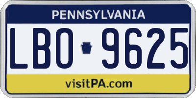 PA license plate LBO9625