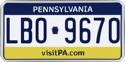 PA license plate LBO9670