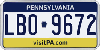 PA license plate LBO9672